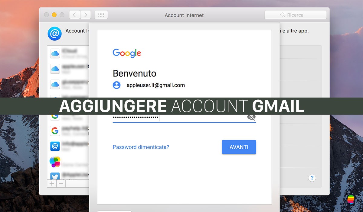 Impossibile aggiungere Account Gmail su Mail macOS