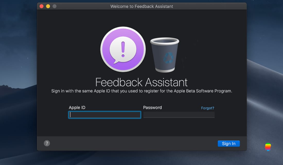 macOS Mojave, Eliminare applicazione Feedback Assistant