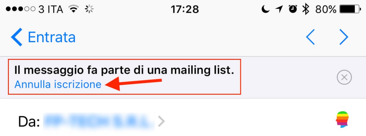 Cancellare, annullare iscrizione Mailing list da iPhone e iPad