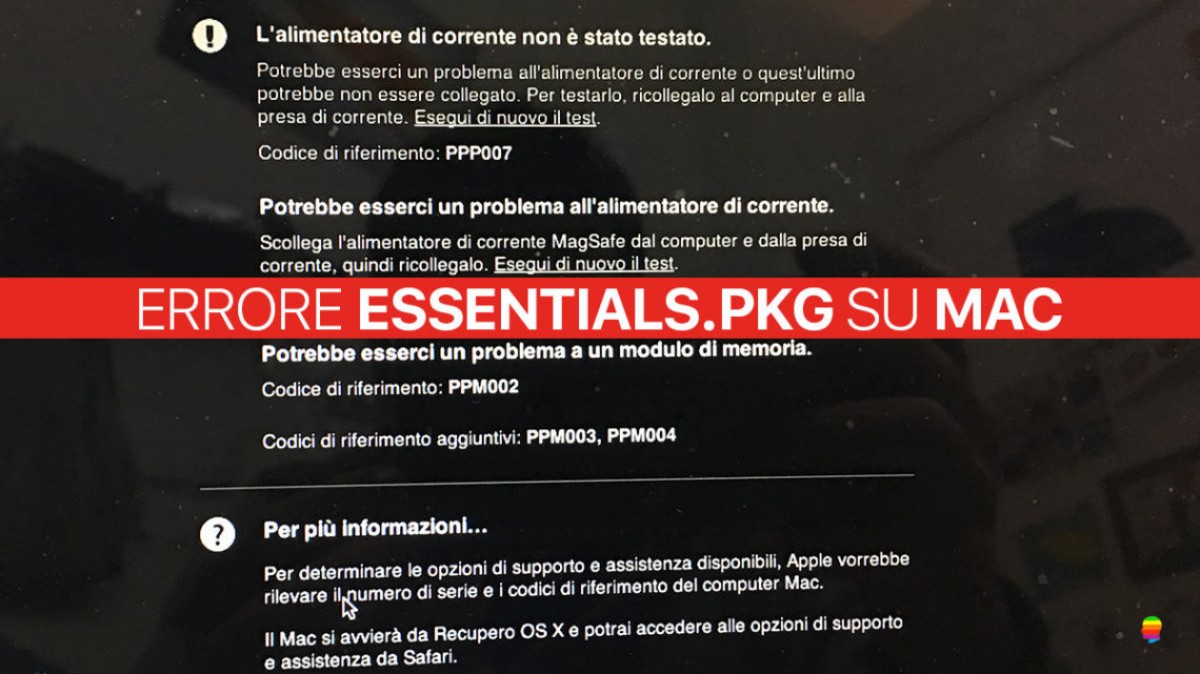 Errore Essentials.pkg installazione High Sierra su Mac
